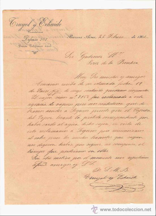 Gesch&auml;ftsbriefe: BUENOS AIRES. TRUYOL Y ECHAIDE. COMISIONES. 1901.