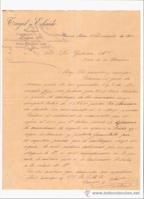 Gesch&auml;ftsbriefe: BUENOS AIRES. TRUYOL Y ECHAIDE. COMISIONES. 1900.