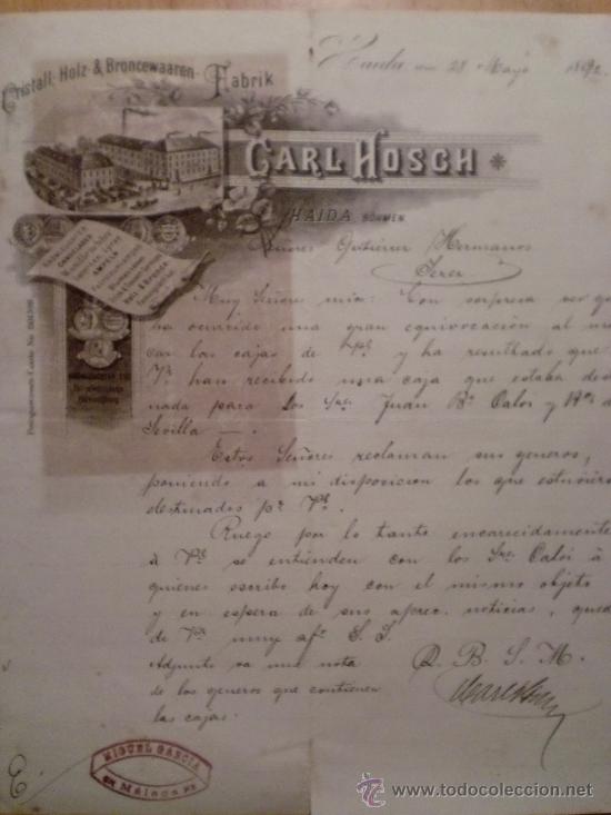 Gesch&auml;ftsbriefe: CARTA COMERCIAL. HAIDA. CARL HOSCH. CRISTALL HOLS & BRONCEWAAREN.