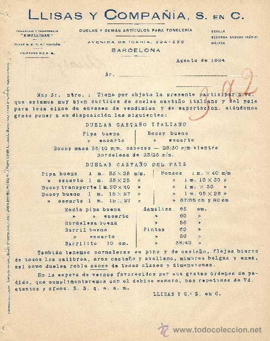 Gesch&auml;ftsbriefe: BARCELONA AGOSTO DE 1924 CARTA COMERCIAL LLISAS Y COMPA&Ntilde;IA,S. EN C.