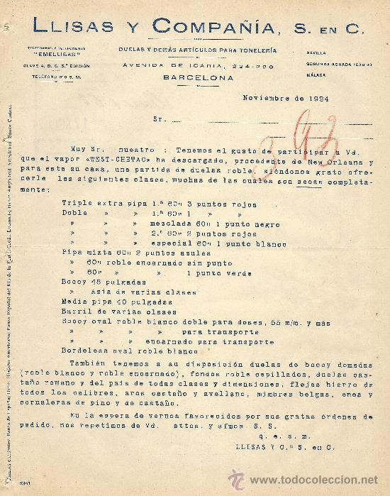 Gesch&auml;ftsbriefe: BARCELONA NOVIEMBRE DE 1924 CARTA COMERCIAL LLISAS Y COMPA&Ntilde;IA,S. EN C.