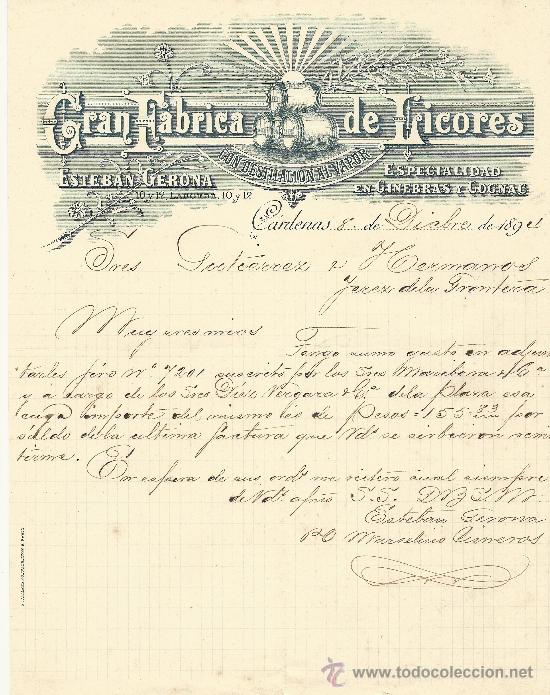 Gesch&auml;ftsbriefe: CARDENAS 8 DE DICIEMBRE DE 1894 CARTA COMERCIAL GRAN FABRICA DE LICORES
