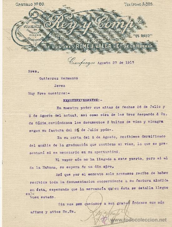 Gesch&auml;ftsbriefe: CIENFUEGOS 27 DE AGOSTO DE 1917  CARTA COMERCIAL REY Y COMPA&Ntilde;IA