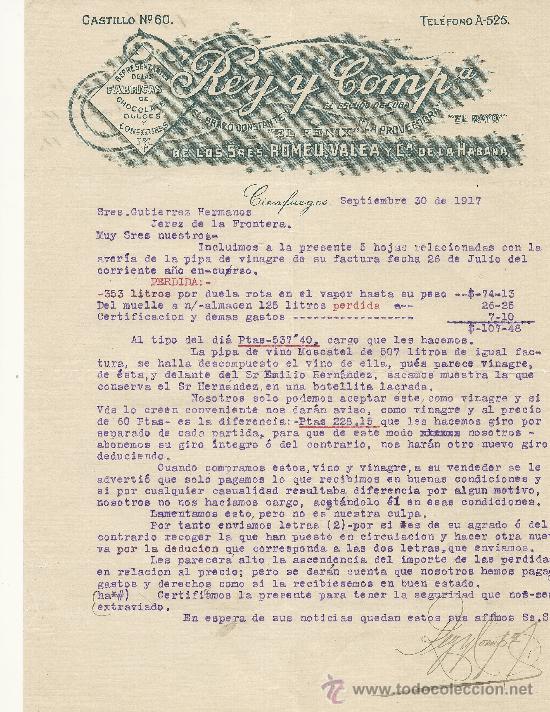 Gesch&auml;ftsbriefe: CIENFUEGOS 30 DE SEPTIEMBRE DE 1917  CARTA COMERCIAL REY Y COMPA&Ntilde;IA