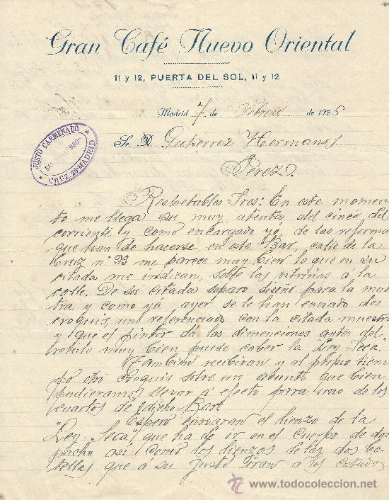 Gesch&auml;ftsbriefe: MADRID 7 DE FEBRERO DE 1926 CARTA COMERCIAL GRAN CAFE NUEVO ORIENTAL