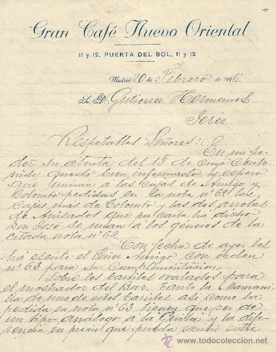 Gesch&auml;ftsbriefe: MADRID 20 DE FEBRERO DE 1926 CARTA COMERCIAL GRAN CAFE NUEVO ORIENTAL