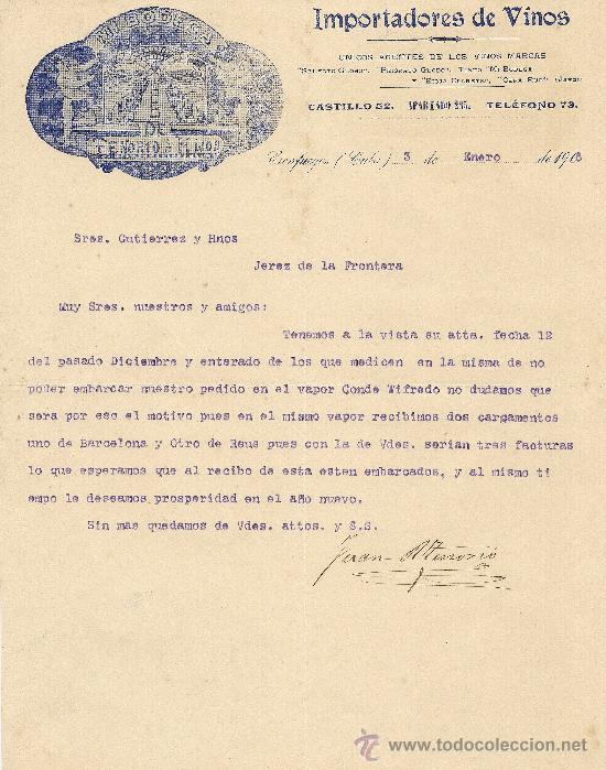 Gesch&auml;ftsbriefe: CUBA  DE ENERO DE 1906 CARTA COMERCIALES IMPORTADORES DE VINOS