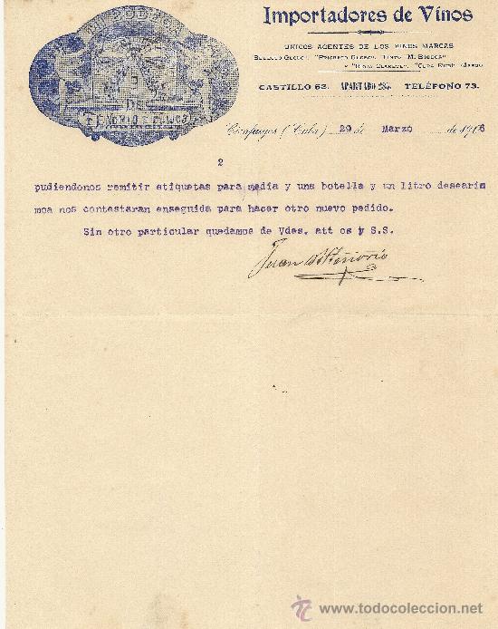 Gesch&auml;ftsbriefe: CUBA 29 DE MARZO DE 1906 CARTA COMERCIALES IMPORTADORES DE VINOS
