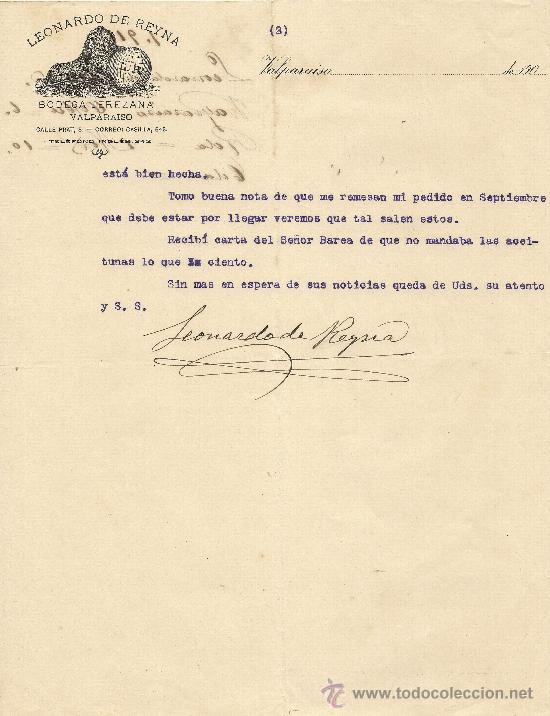 Gesch&auml;ftsbriefe: VALPARAISO 6 DE OCTUBRE DE 1911 CARTA COMERCIALES BODEGAS JEREZANAS