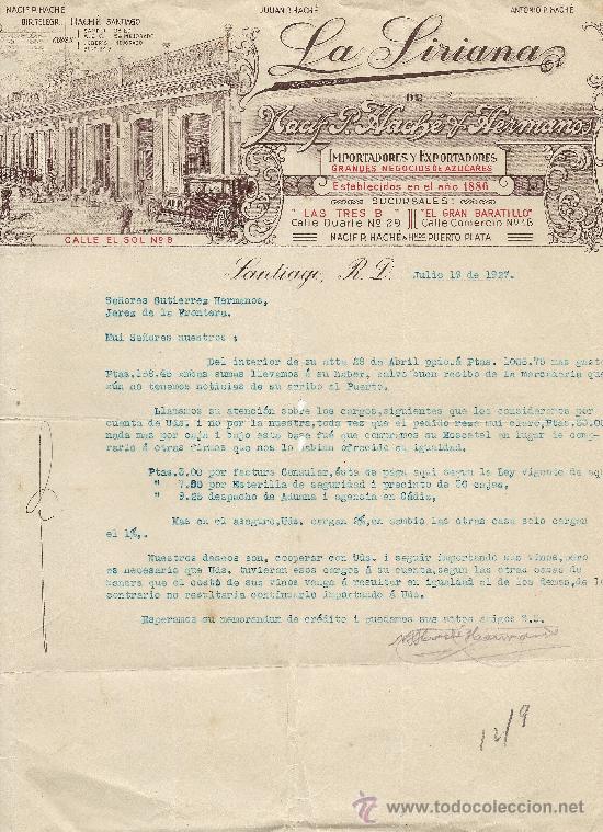 Gesch&auml;ftsbriefe: SANTIAGO 19 DE JULIO 1927 CARTA COMERCIAL LA SIRIANA