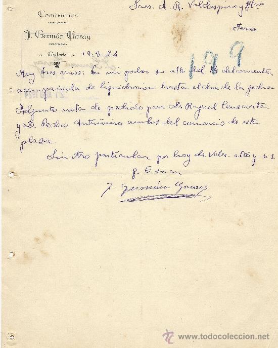 Gesch&auml;ftsbriefe: 17 DE AGOTO DE 1924 CARTA COMERCIAL COMISIONES GERMAN GARAY.GALLARTA.VIZCAYA