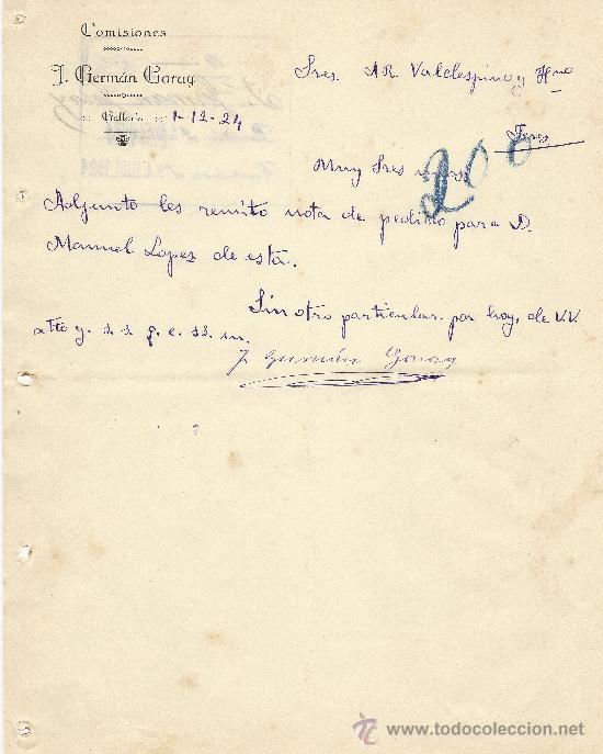 Gesch&auml;ftsbriefe: 1 DE DICIEMBRE DE 1924 CARTA COMERCIAL COMISIONES GERMAN GARAY.GALLARTA.VIZCAYA