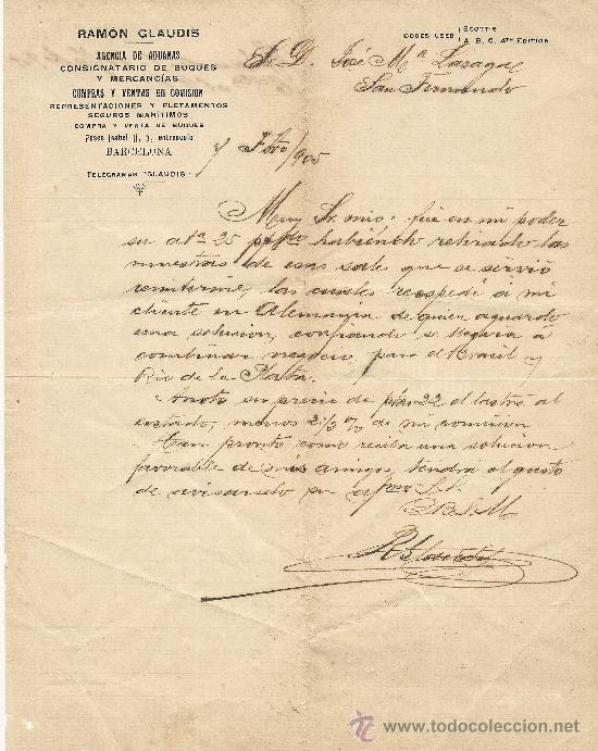 Cartas comerciales: BARCELONA 7 DE FEBRERO 1905 CARTA COMERCIAL RAMON GLAUDIS