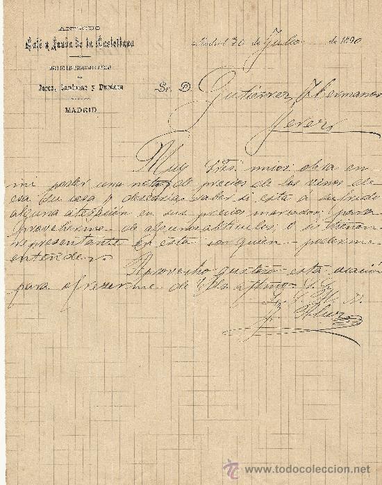 Cartas comerciales: MADRID 30 DE JULIO DE 1890 CARTA COMERCIAL ANTIGUO CAFE FONDA DE LA CASTELLANA