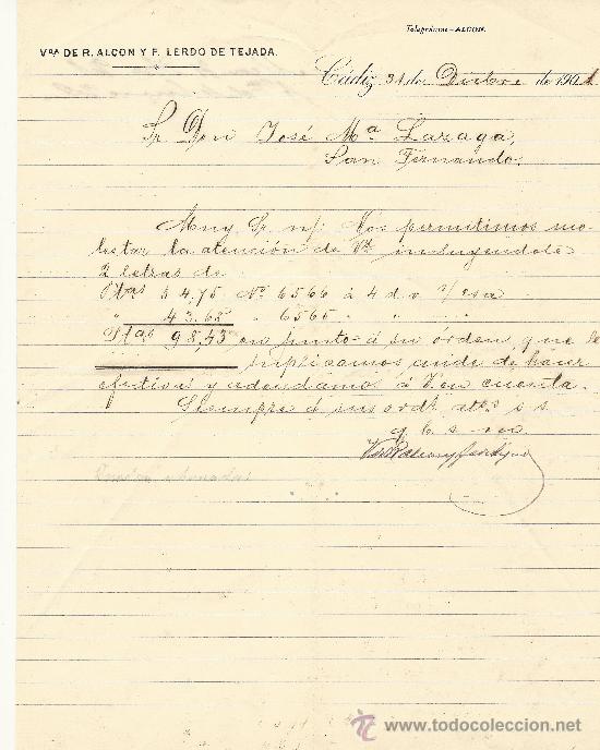 Cartas comerciales: CADIZ 31 DE DICIEMBRE DE 1901 CARTA COMERCIAL VIUDA DE ALCON Y F.LERDO DE TEJADA