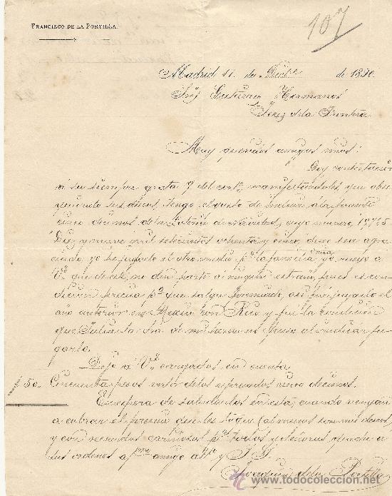 Cartas comerciales: MADRID 11 DE DICIEMBRE DE 1890 CARTA COMERCIAL FRANCISCO DE LA PORTILLA