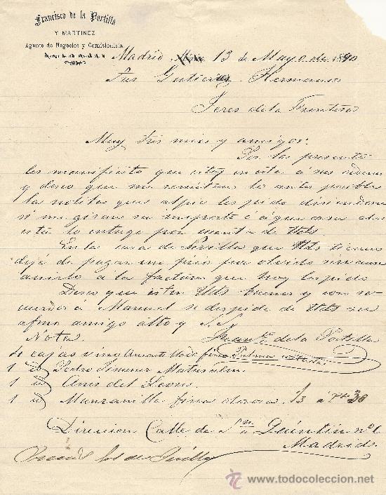 Cartas comerciales: MADRID 13 DE MAYO DE 1890 CARTA COMERCIAL FRANCISCO DE LA PORTILLA
