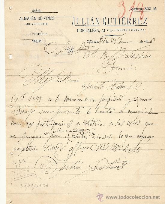 Commercial Letters: MADRID 21 DE NOVIEMBRE DE 1926 CARTA COMERCIAL JULIAN GUTIERREZ