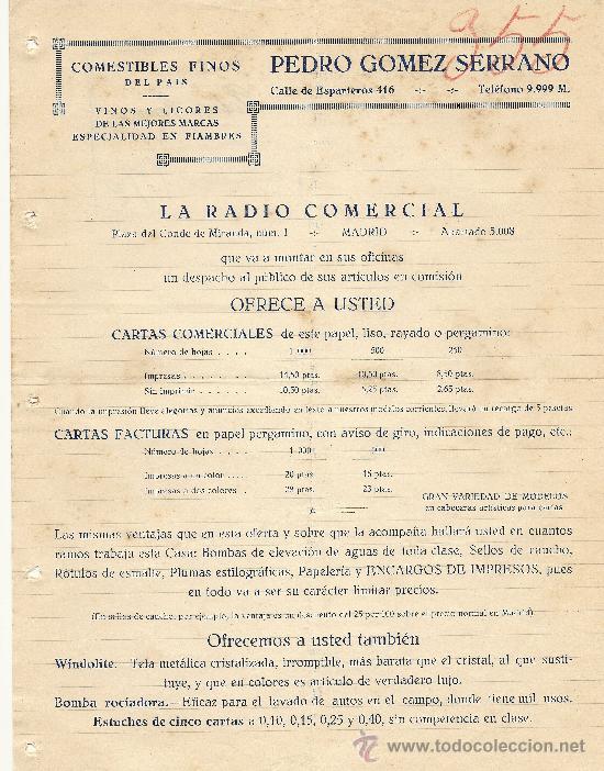 Commercial Letters: MADRID 1926 CARTA COMERCIAL PEDRO GOMEZ SERRANO