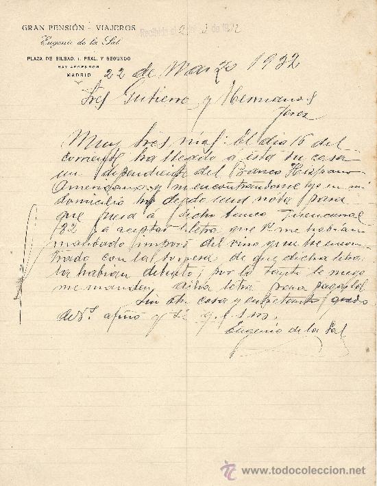 Commercial Letters: MADRID 22 DE MARZO DE 1922 CARTA COMERCIAL GRAN PENSION VIAJEROS