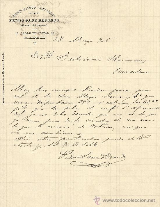Gesch&auml;ftsbriefe: MADRID 28 DE MAYO DE 1906  CARTA COMERCIAL COMERCIO DE LENCERIA Y OTROS GENEROS