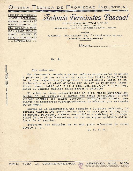 Gesch&auml;ftsbriefe: MADRID 1921  CARTA COMERCIAL ANTONIO FERNANDEZ PASCUAL