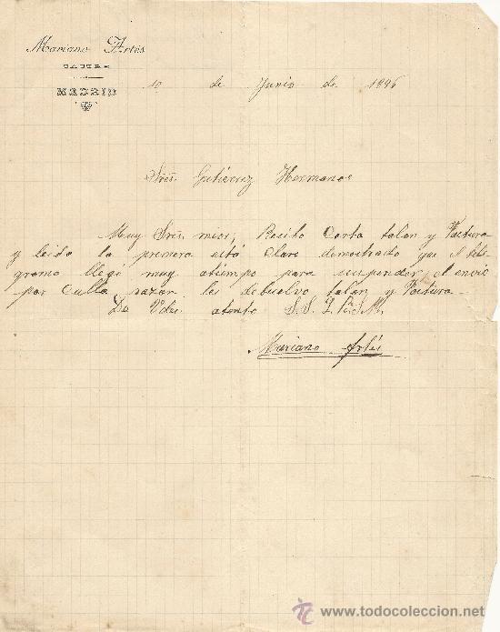 Gesch&auml;ftsbriefe: MADRID 10 DE JUNIO DE 1896 CARTA COMERCIAL MARIANO ARTES SASTRE