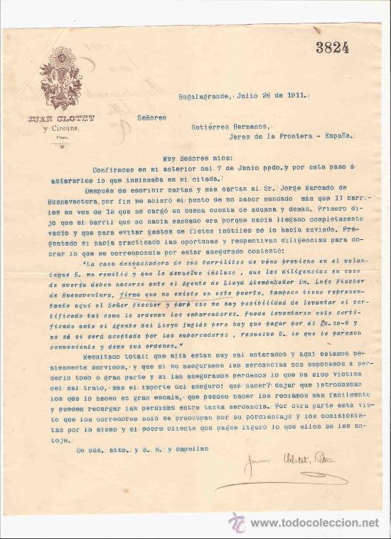 Gesch&auml;ftsbriefe: COLOMBIA. BUGALAGRANDE. CARTA. JUAN CLOTET Y CIRCUNS. 1911.