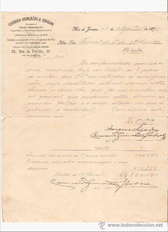 Cartas comerciales: BRASIL .RIO DE JANEIRO. CARTA. CARNEIRO GUIMARAES & ANDRADE. IMPORTACION. 1895.