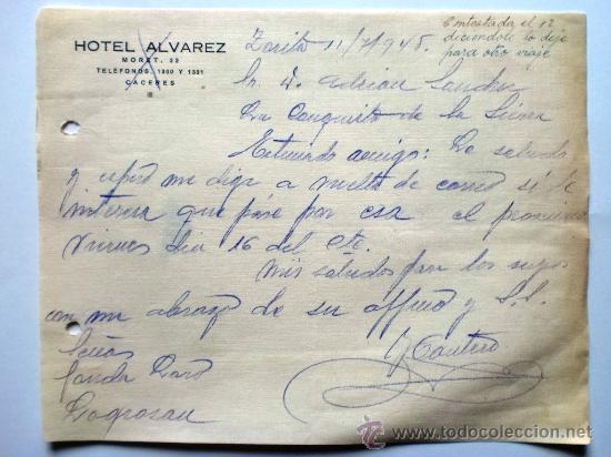 Gesch&auml;ftsbriefe: CARTA COMERCIAL. ZORITA. CACERES. ENERO 1945. J. CANTERO.