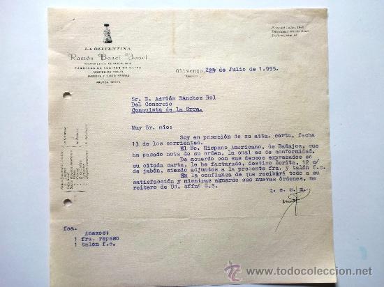 Gesch&auml;ftsbriefe: CARTA COMERCIAL. OLIVENZA. BADAJOZ. JULIO 1955. RAMON BONEL BONEL. LA OLIVENTINA. FABRICA DE ACEITE.