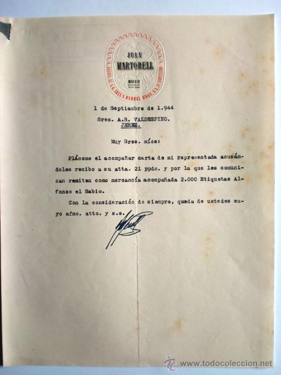 Gesch&auml;ftsbriefe: CARTA COMERCIAL. MADRID. SEPTIEMBRE 1944. JUAN MARTORELL.AGENTE DE I. G. SEIX Y BARRAL, HNOS. S. A.