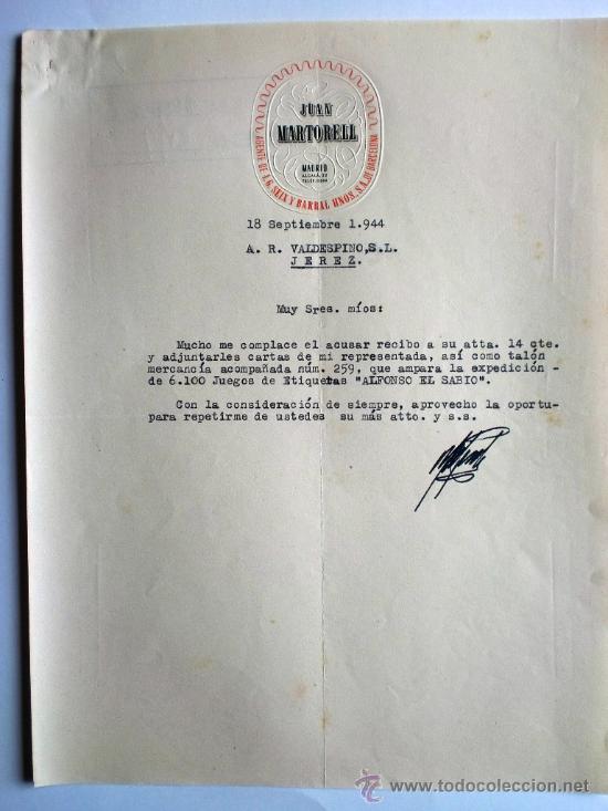 Gesch&auml;ftsbriefe: CARTA COMERCIAL. MADRID. SEPTIEMBRE 1944. JUAN MARTORELL.AGENTE DE I. G. SEIX Y BARRAL, HNOS. S. A.