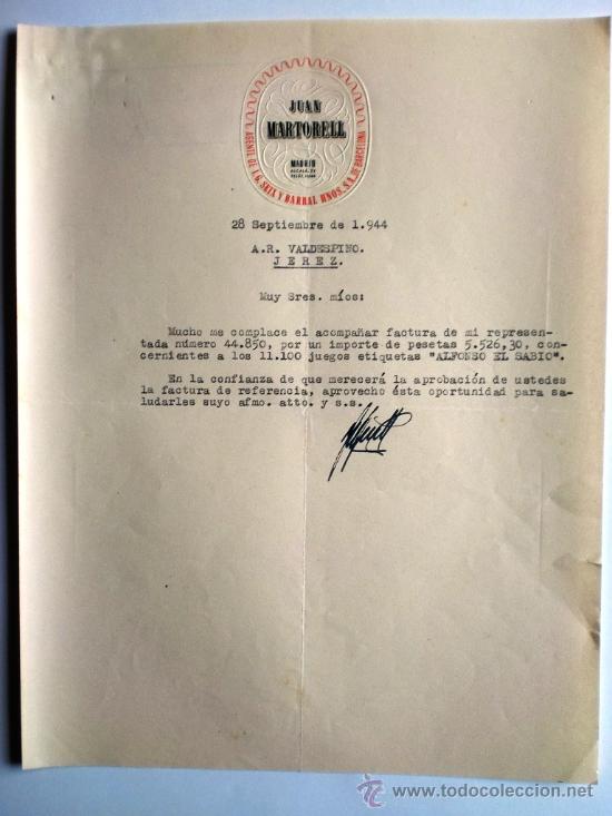 Gesch&auml;ftsbriefe: CARTA COMERCIAL. MADRID. SEPTIEMBRE 1944. JUAN MARTORELL.AGENTE DE I. G. SEIX Y BARRAL, HNOS. S. A.