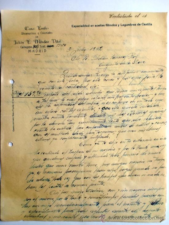 Gesch&auml;ftsbriefe: CARTA COMERCIAL. MADRID. JULIO 1942. JULIAN E. MENDEZ DITAL. CASA EMILIO, ULTRAMARINOS Y COLONIALES.