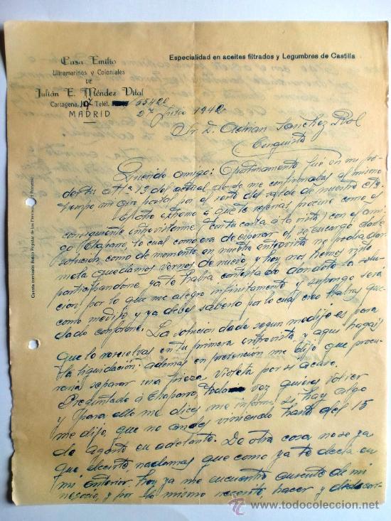 Gesch&auml;ftsbriefe: CARTA COMERCIAL. MADRID. JULIO 1942. JULIAN E. MENDEZ DITAL. CASA EMILIO, ULTRAMARINOS Y COLONIALES.