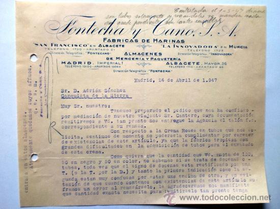 Gesch&auml;ftsbriefe: CARTA COMERCIAL. MADRID. ABRIL 1947. FONTECHA Y CANO, S.A. FABRICA DE HARINAS.