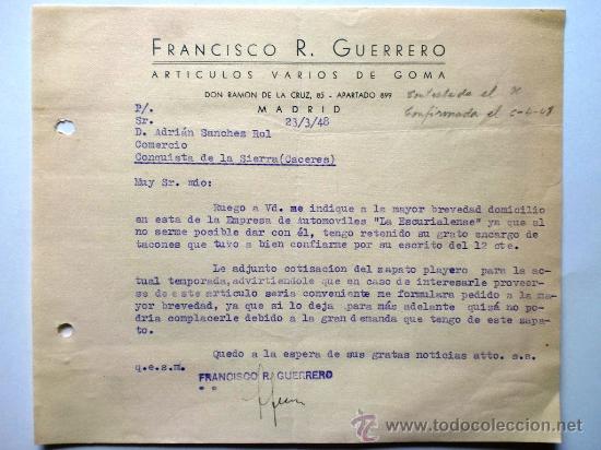 Gesch&auml;ftsbriefe: CARTA COMERCIAL. MADRID. MARZO 1948. FRANCISCO R. GUERRERO. ARTICULOS VARIOS DE GOMA.