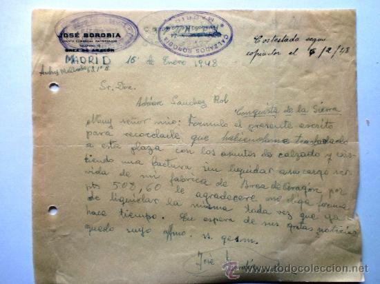 Gesch&auml;ftsbriefe: CARTA COMERCIAL. MADRID. ENERO 1948. JOSE BOROBIA. CALZADOS BOROBIA.