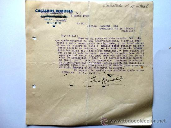 Gesch&auml;ftsbriefe: CARTA COMERCIAL. MADRID. MARZO 1948. JOSE BOROBIA. CALZADOS BOROBIA.