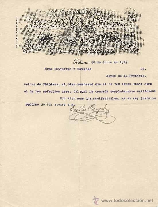 Cartas comerciales: HABANA 30 DE JUNIO DE 1917.CARTA COMERCIAL CECILIO GONZALEZ