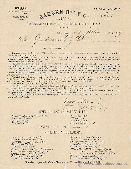 Cartas comerciales: HABANA 5 DE JULIO DE 1889.CARTA COMERCIAL BAGUER HNO. Y C&ordf;.
