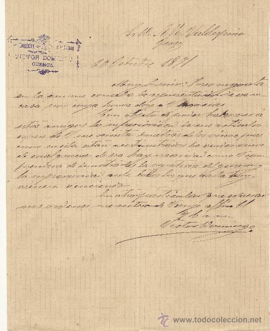 Cartas comerciales: 2O DE OCTUBRE DE 1891.CARTA COMERCIAL VICTOR DOMINGO. CUENCA