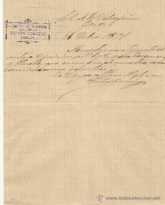 Cartas comerciales: 21 DE NOVIEMBRE DE 1891.CARTA COMERCIAL VICTOR DOMINGO. CUENCA