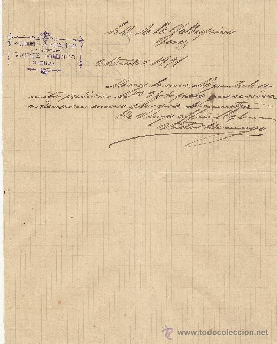 Cartas comerciales: 2 DE DICIEMBRE DE 1891.CARTA COMERCIAL VICTOR DOMINGO. CUENCA
