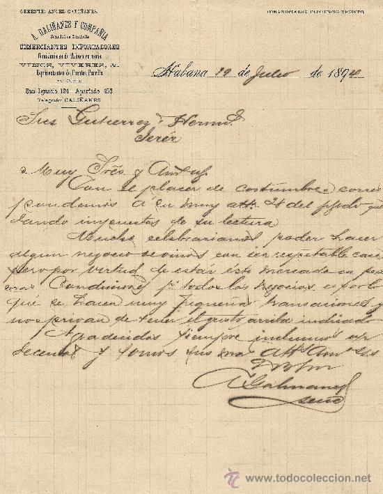 Cartas comerciales: HABANA 19 DE JULIO DE 1894.CARTA COMERCIAL A.GALI&Ntilde;ANES Y COMPA&Ntilde;IA