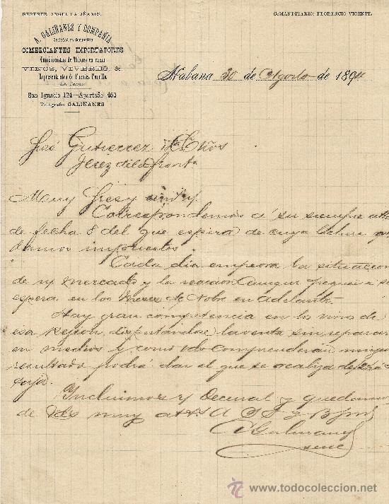 Cartas comerciales: HABANA 30 DE AGOSTO DE 1894.CARTA COMERCIAL A.GALI&Ntilde;ANES Y COMPA&Ntilde;IA