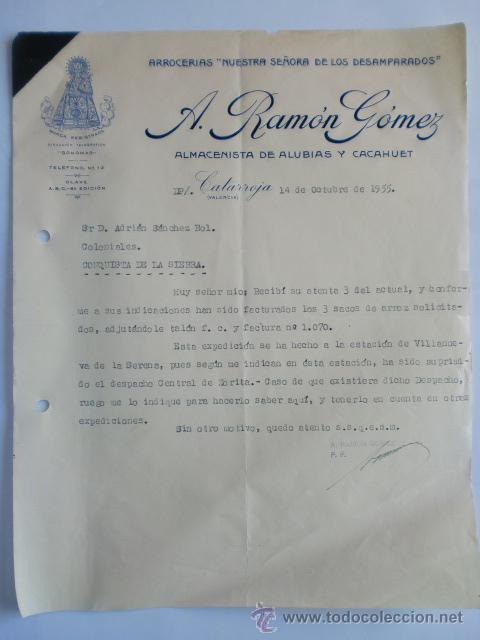 Gesch&auml;ftsbriefe: CARTA COMERCIAL. CATARROJA. VALENCIA. OCTUBRE 1955. A. RAMON GOMEZ. ALMACENISTA ALUBIAS Y CACAHUET.