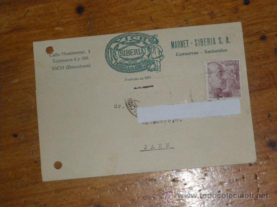 Gesch&auml;ftsbriefe: MARNET SIBERIA, FABRICA DE EMBUTIDOS. VICH BARCELONA.