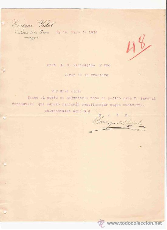 Lettres commerciales: ESPA&Ntilde;A. TALAVERA DE LA REINA, TOLEDO. CARTA. ENRIQUE VIDAL. 1926.